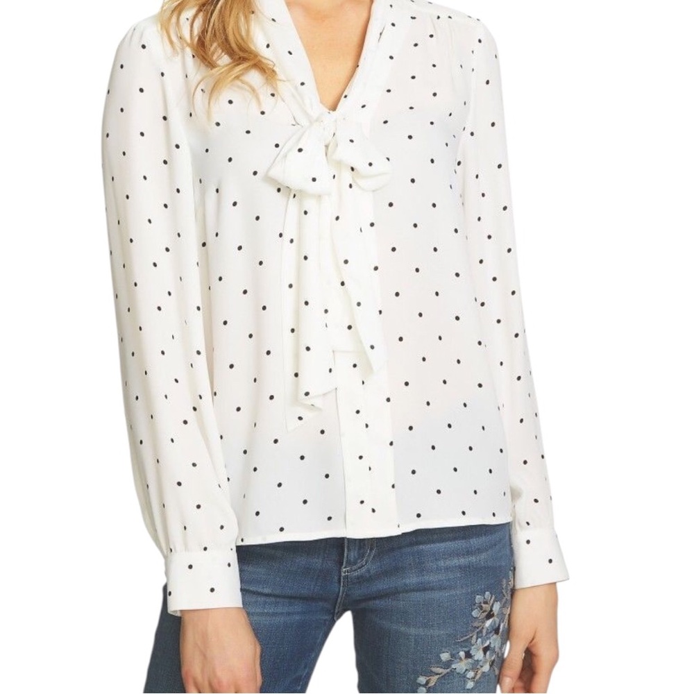 Cece Elegant White Polka Dot Blouse
